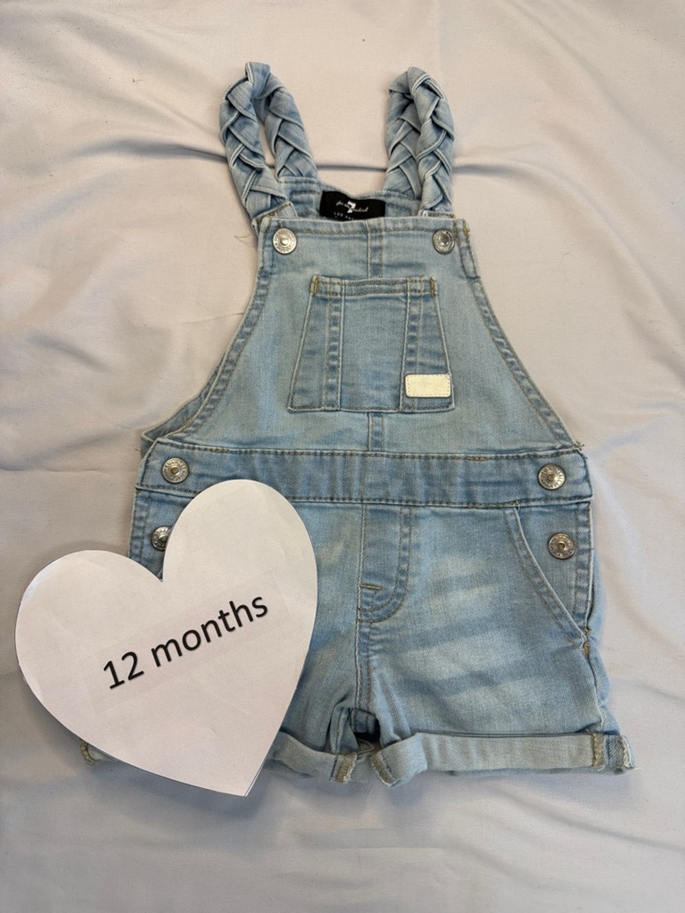 7 for all mankind - denim shortalls with braided shoulder straps. Size 12 months